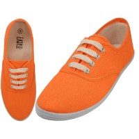 S324L-Neon-A - Wholesale Women's "EasyUSA" Comfortable Casual Canvas Lace Up Shoes ( *Neon Orange Color )